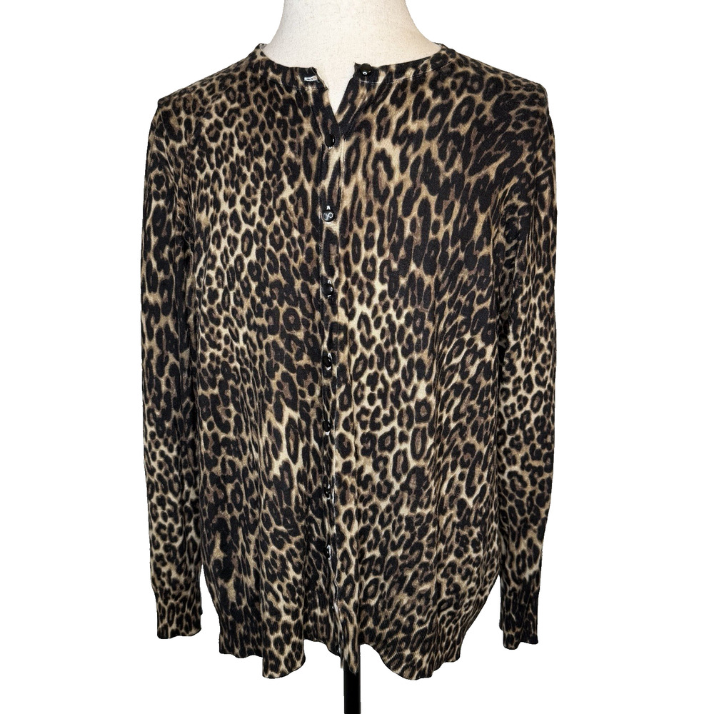 Avenue Women’s Cardigan Sweater Button Front Animal Print Long Sleeve Size 18/20